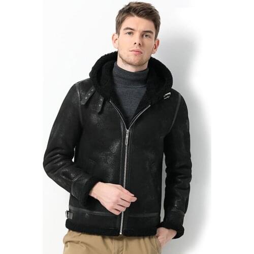 2020 New Hooded Thicken Sheepskin Fur Coats Men Black Winter Warm Short Genuine Leather Clothing Original Ecology Shearling Fur