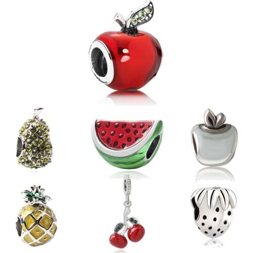 Fruit charms Fit pandora bracelet diy Cherry Strawberry bead bracelet & necklace watermelon jewelry pineapple charms for women