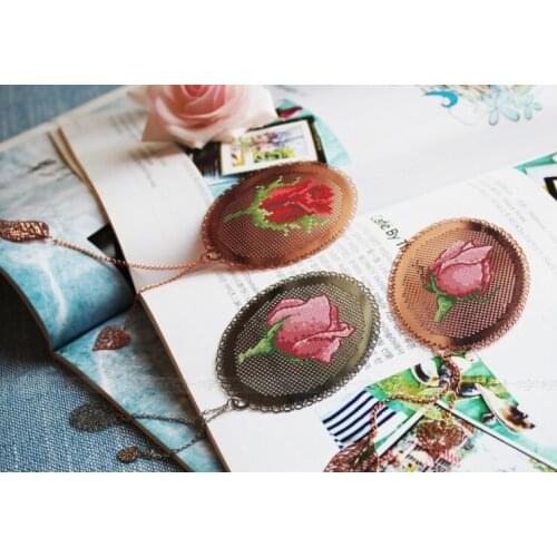 Rose Cross stitch DMC set Creative Gift Handmade metal bookmark fairy tale princess series