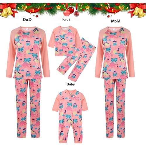 Christmas Matching Family Outfits Dinosaur Father Son Romper Baby Mother Daughter Clothes Pink Family Looking Jumpsuit Pajamas