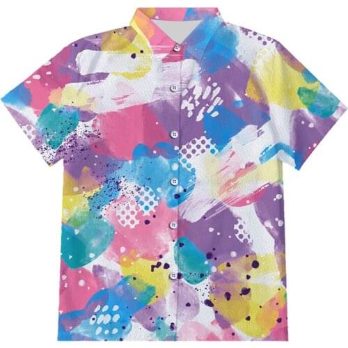 OGKB 3D Tie-dye Style Mens Shirts Summer 3D Color Paint Print Short Sleeve Shirt Holiday Party Mens Clothing Harajuku Oversize