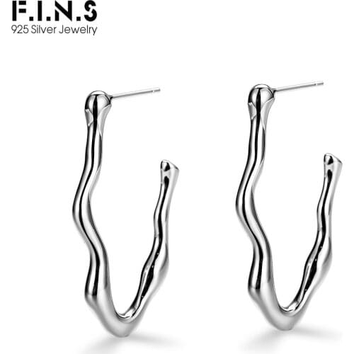 F.I.N.S Exaggerated S925 Sterling Silver Irregular Line Earrings Female Long INS Geometric U-Shaped Drop Earrings Fine Jewelry