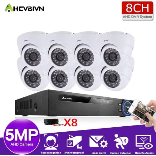 AHCVBIVN 8CH 5MP DVR Kit H.265 CCTV Security 8ch indoor Outdoor White/Black AHD Camera Audio P2P Surveillance Alarm Video System