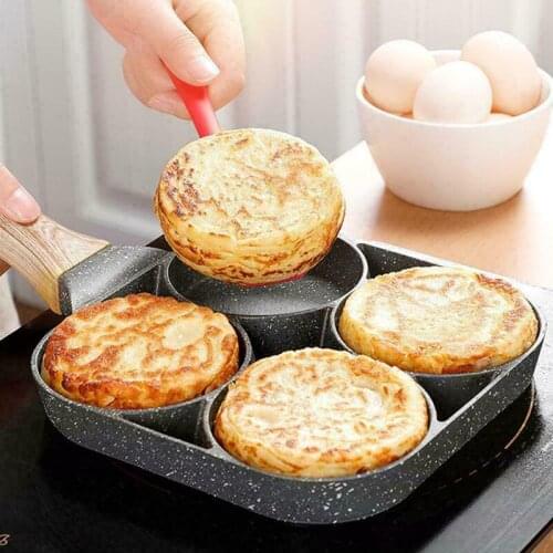 4 Hole Frying Pot Pan Thickened Omelet Pan Non-stick Egg Pancake Steak Pan Cooking Egg Ham Pans Breakfast Maker Cookware