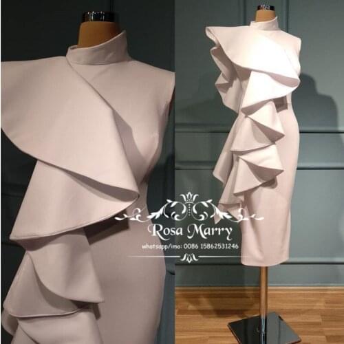 Sexy White Short Cocktail Party Dresses 2020 Sheath Tea Length Ruffles Plus Size Cheap Formal Club Wear Party Gowns