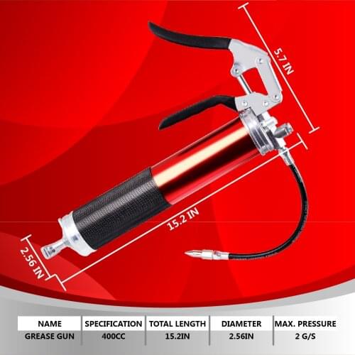 Heavy Duty Grease Gun Anodized Aluminum Pistol Grip 4500 PSI with 12" Flex Hose