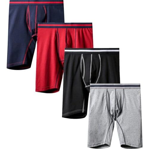 4PCS/Lots Mens Long Boxer Shorts Cotton Underwear Breathable Boxershorts Running Sports Underpants Calzoncillos Panties 3XL