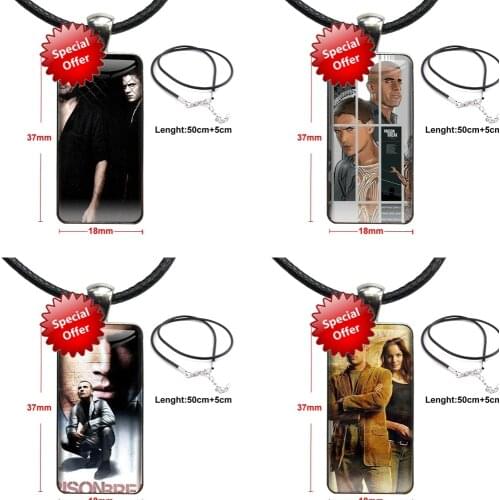 Vintage Jewelry Steel Plated With Glass Cabochon Choker Long Pendant Rectangle Necklace Prisn Break Prison Break Destockage For