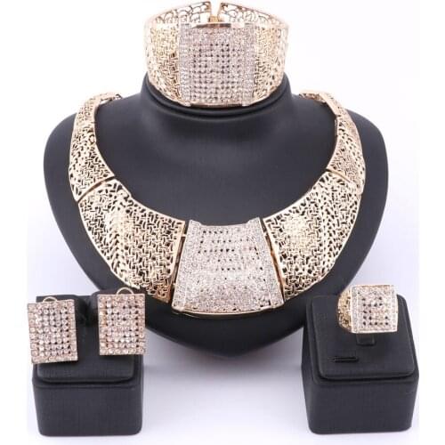 Fashion African Jewelry sets Brand Dubai Gold Color Austrian Crystal Jewelry sets Wholesale Bridal Accessories Nigerian Wedding