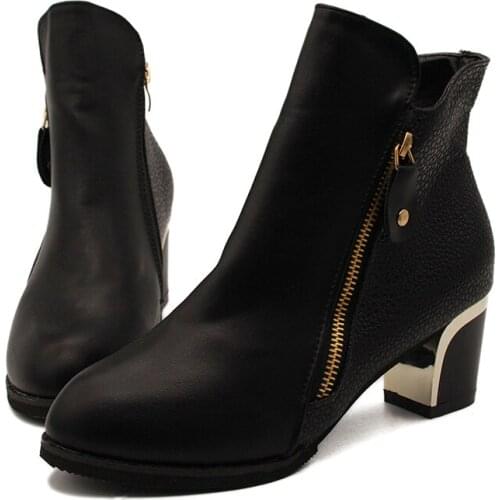 Female High Heel Thick With Side Zipper Large Size Womens Boots Explosion Models Autumn New Martin Boots