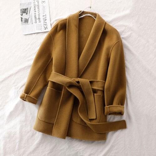 LDKVGSU Pajama Style Texture Burst Handmade Double-Sided Woolen Cloth Women Green Fruit Collar Lacing Woolen Coat Winter New 202