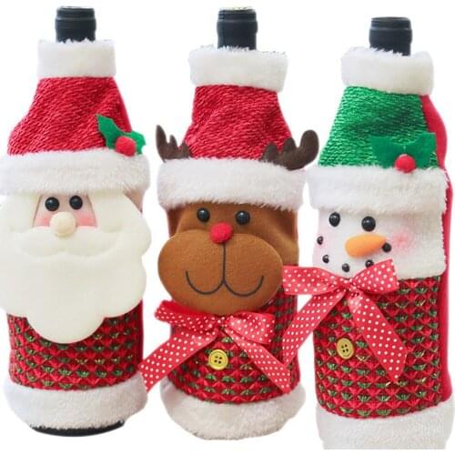 1Pc Santa Claus Elk Snowman Red Wine Bottle Covers Bag Linen Holiday Champagne Bottle Cover Bag Christmas Decorations For Home