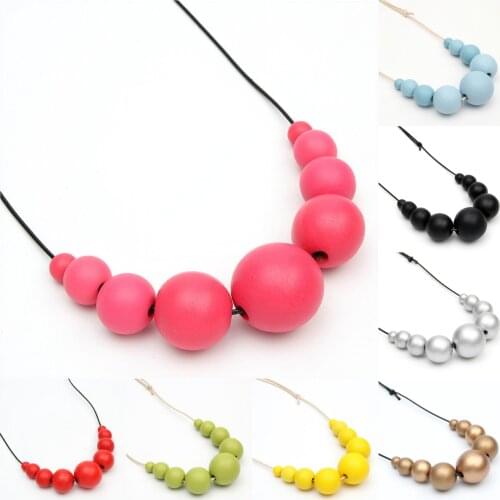 1pc Wood Beads Geometric Bead Necklace Hand Painted Wooden Beads Necklace Colorful Jewelry For Women