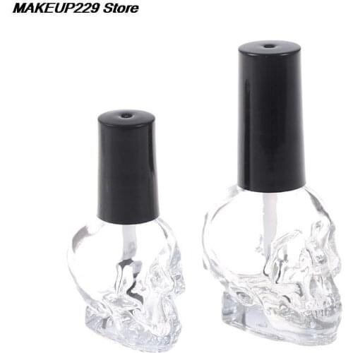 10ml Skull Fashion Transparent Glass Empty Nail Polish Refillable Bottle With Brush Small Travel Makeup Cosmetic Containers