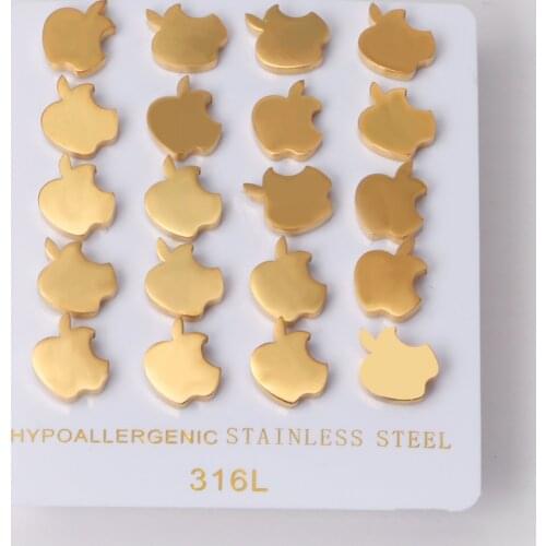 10 Pairs Apple Shape Frosted Stud Earrings Gold Sliver Color Stainless Steel Women Girls Trendy Minimalist Samll Earrings