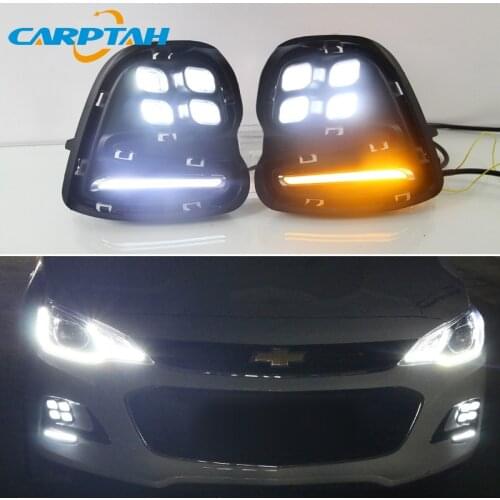 12V Car LED DRL Daylihgts For Chevrolet Cavalier 2016 2017 2018 Yellow Turn Signal Night Blue LED Daytime Running Light
