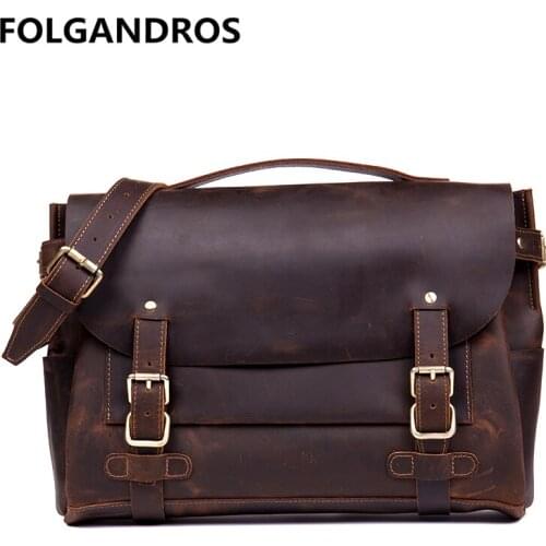 2017 Vintage School Shoulder Bags Genuine Leather Briefcase Men Designer Fashion Laptop Messenger Bag Versatile Cowhide Handbag