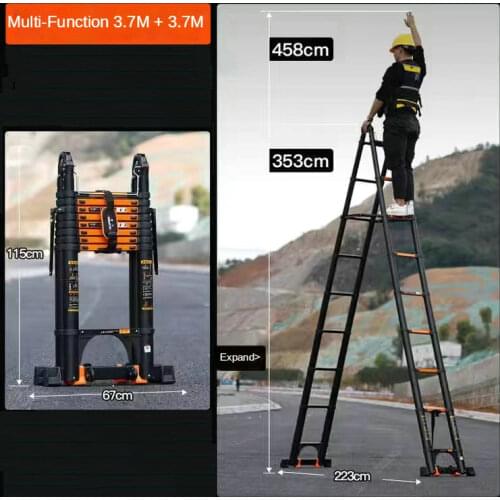 3.7*3.7M multifunctional foldable deformable telescopic aluminum alloy herringbone/I-shaped ladder/straight ladder anti-tilt