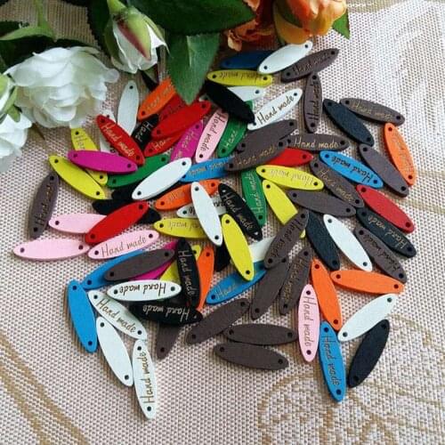 50pcs Mix color Wooden buttons For Crafts Clothing "Handmade" Letter Sewing Mupai 2Holes Rectangle Oval buttons Scrapbooking