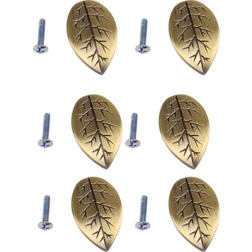 6-Pack Zinc Alloy Leaf Shape Decorative Cabinet Wardrobe Furniture Door Drawer Knobs Pulls Handles Hardware Décor