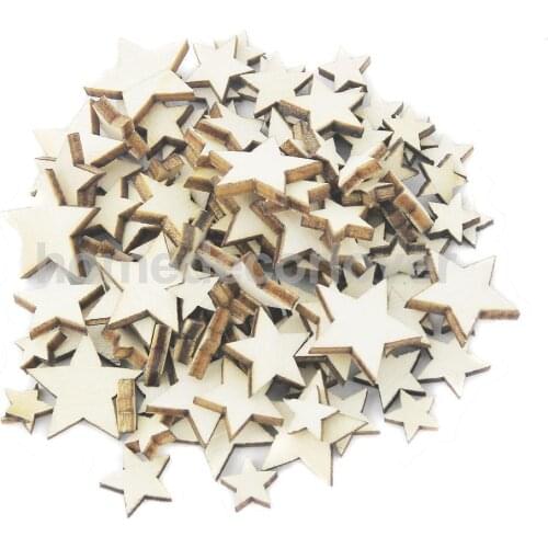 100Pcs Assorted Size Natural Wood Star Plain Shabby Chic Craft Scrapbook