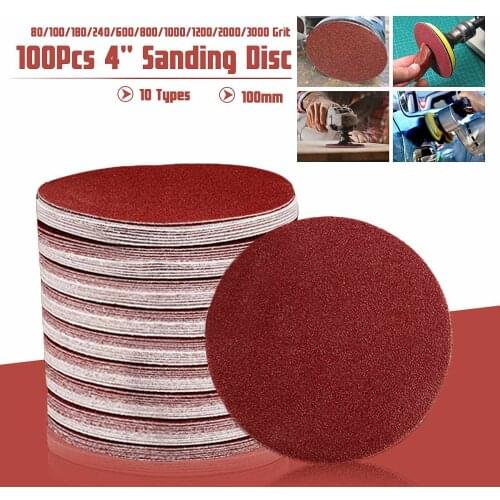 100Pcs 4inch 100mm Round Sandpaper Disk Sand Sheets 80Grits-3000Grits Ho Loop Sanding Disc Abrasives for Polish Machine