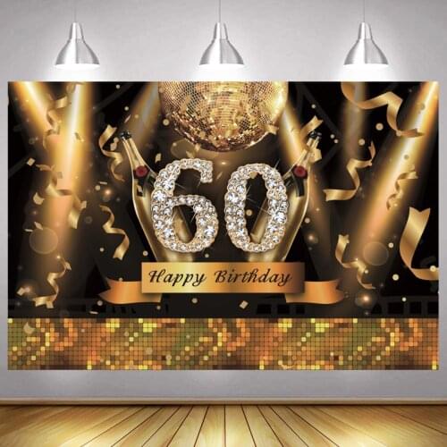 Gold 60th Photo Backdrop Women Happy Birthday Party Lady Men Diamond Photography Background Shining Banner Photocall Gift