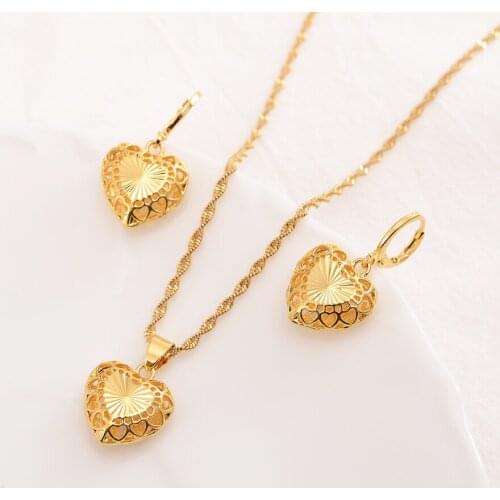 Africa Dubai gold Necklace Earring Set Women Party Gift love heart Jewelry Sets bridal party gift DIY charms girls kid Jewelry