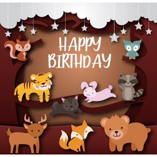 Cute Running Animals Pattern Kids Birthday Backdrop Chocolate Wall Silver Stars Decoration Newborn Baby Photo Backgrounds