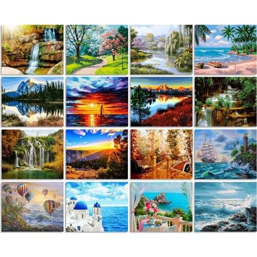 New 40x50cm DIY Paints By Numbers Landscape Kits Oil Painting By Numbers Set Gift Coloring By Numbers Canvas Wall Set