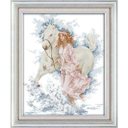 The Angle Girl Walk With Her Horse Cross Stitch Printed Canvas DIY Set Cross-stitch Counted Cross Stitch Pattern Kits Home Decor