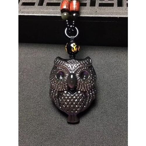 Colored obsidian owl jade necklace pendant hand carved owl cute gemstone jewelry