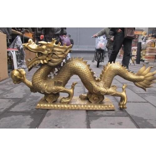 Huge Chinese Classic Pure Brass Copper dragon play bead Decoration statue