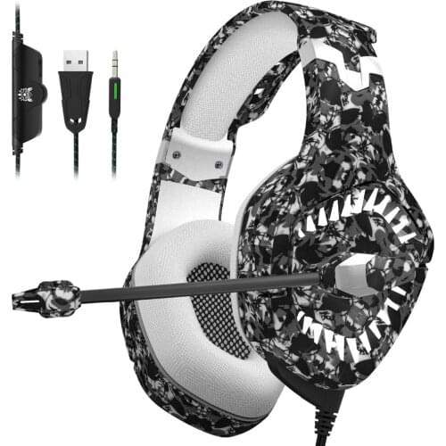 ONIKUMA K1 Pro Camouflage Grey Gaming Headset Headphones Game Earphones Casque with Mic for PC Mobile Phone Xbox One Tablet
