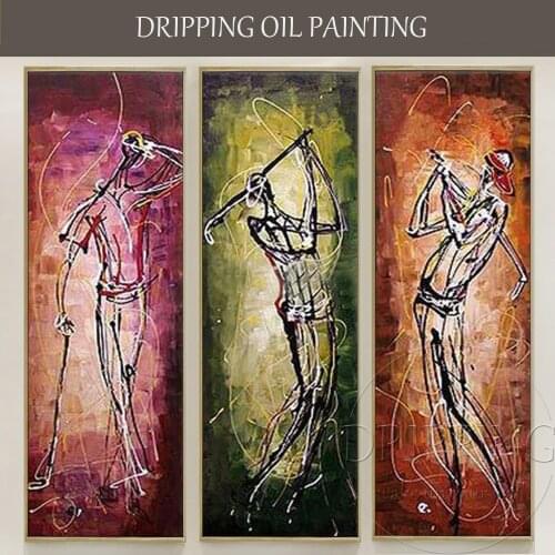 Expert Artist Hand-painted High Quality Large Group Oil Painting on Canvas Handmade Playing Golf Oil Painting for Living Room