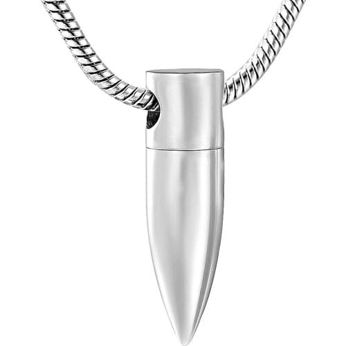 IJD11935 Bullet Memorial Locket Necklace For Men Keespake Jewelry - Smooth Stainless Steel Cremation Urn Pendant Hold Ashes