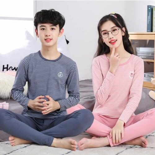 Teens Long Sleeves Sleepwear Suit High school kids nightwear cotton underwear pullover pijamas bottom shirt Pants Pajamas sets