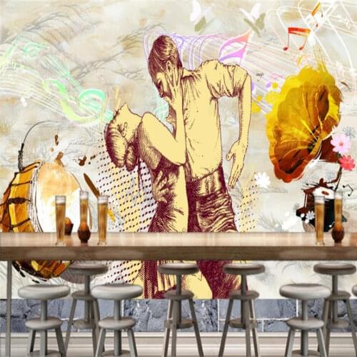 Retro Classical Gramophone Dance Bar KTV Background Wall Paper 3D Ballroom Dance Music Club Industrial Decor Mural Wallpaper 3D