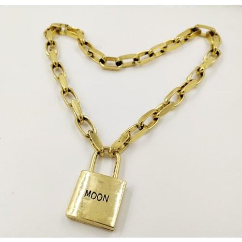 Rongho Vintage Metal Lock Choker Necklace for Women Charms Handmade Link Chain Pendant Necklace female collierJewelry 2019