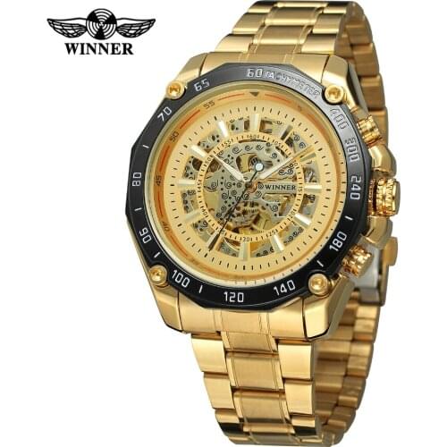 2021T-WINNER Top Brand Luxury Gentlemen Watch Skeleton Automatic Self-Wind Golden Stainless Steel Bracelet Wristwatch WRG8068M4