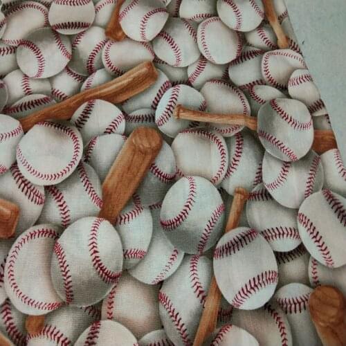 100% Plain Cotton White Baseball Brown Baseball Bat Printed Fabric Sports Fabric Patchwork Dress Cloth Ornament
