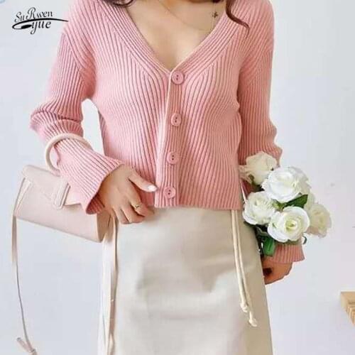 Sweater jacket women autumn and winter clothing all-match short long-sleeved solid color sweater women cardigan 16181