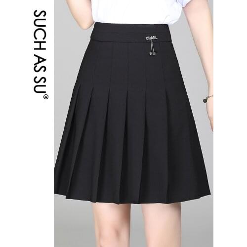 SUCH AS SU Skirt Women 2020 Fall Winter Fashion Wool High Waist Ladies Black Pleated Skirt S-XXXL Plus Size Female Mini Skirt