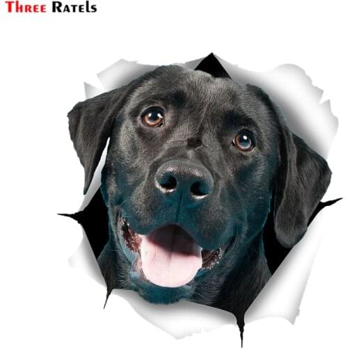 Three Ratels FTC-1069 3D Cute Black Labrador Sticker Dog Car Sticker Decal for Wall Car Toilet Room Luggage Skateboard Laptop