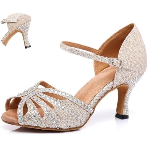 Women Glitter Latin Dance Shoes For Girls Rhinestione Ballroom Dancing Shoes For Wedding Woman Soft Sole Bachata Salsa Shoes