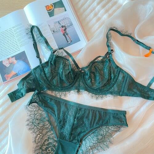 Ultrathin Bra Panties Set Push up Sexy Transparent Brassiere Embroidery Underwear Set Plus Size Bras Women Lace Lash Lingerie