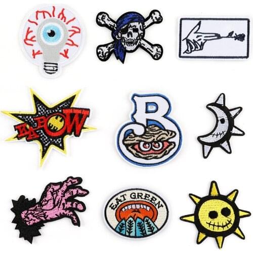 Terror Gothic Skull Moon Sun Hand Embroidered Clothing Diy Iron on Accessory Patch Apparel Sticker