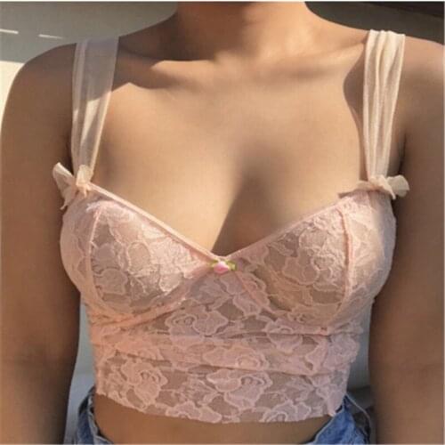 Womens Sexy Chic Floral Lace Camisole See Through Mesh Sheer Spaghetti Strap V-Neck Crop Tank Top Summer Vest 2021