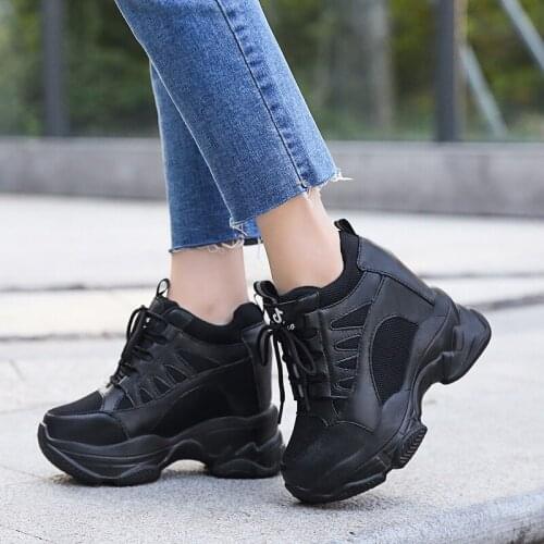 NEW Women Ankle Boots Spring Autumn PU Leather Shoes Woman Platform Height Increased Sneakers 10 CM Thick Sole Wedges