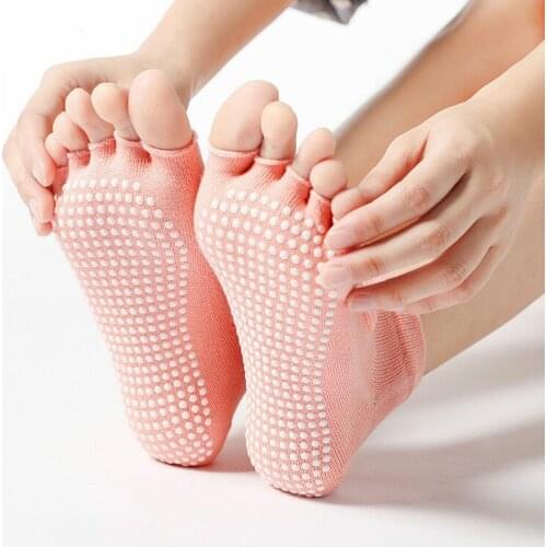 Yoga Backless Half Finger Five Finger Womens Non-Slip Hole Digging Dance Gym Floor Socks